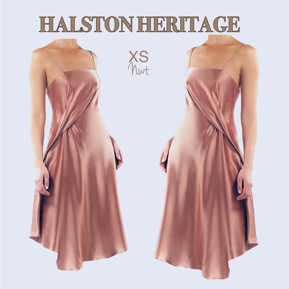 NWT Halston Heritage XS copper cork Kaia silk slip dress rare brand new with tag